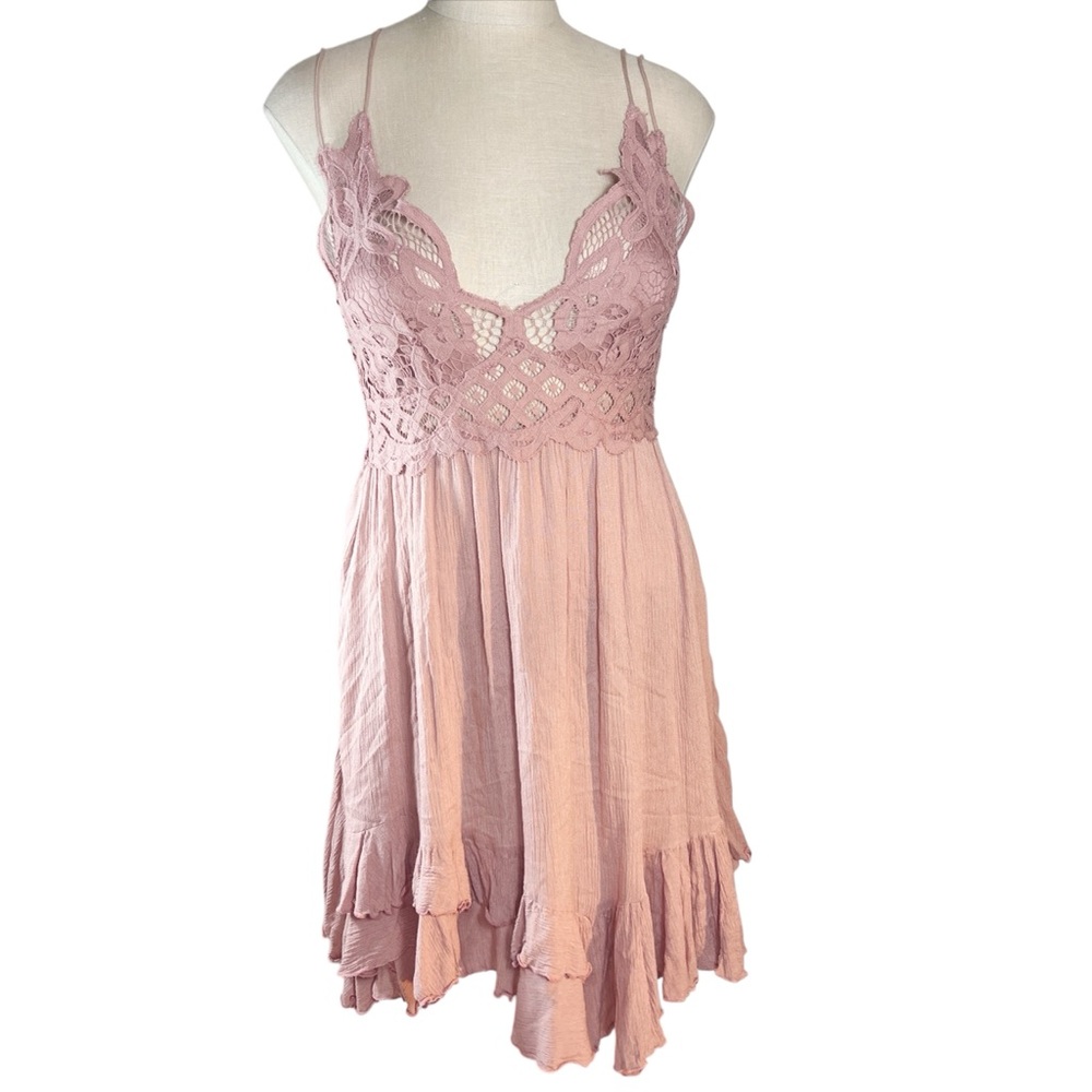 Free People Dusty Rose Lace-Trim Slip Dress